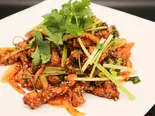 【香辣孜然羊肉】ラム肉のクミン炒め（薬膳しゃぶしゃぶ 小尾羊 銀座店）