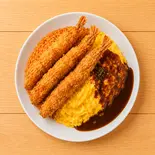 エビフライ増し！デミグラスオムライス(ライス350g玉子4個) More Fried Shrimp！ Demi-Glace Omelet Rice（ザッツ・たかよ食堂(美園店)）