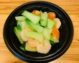 青梗菜とエビの塩味炒め(手作り餃子 西遊記 マーラータン)