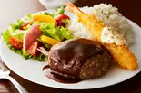 赤ワイン香るデミグラスハンバーグ&大海老フライプレート(とろけるハンバーグ 福よし 墨田)