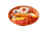 角切りトマトとびっくりエビフライのオムバーグディッシュS（びっくりドンキー 箱崎店）