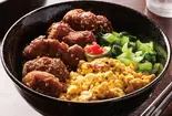 ソイミート酢豚風三色丼 Soy Meat Sweet ＆ Sour Pork-Style Three Colored Rice Bowl（ゆめ庵）