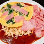 ポパイオムレツミラネーズのせあんかけスパ（名古屋名物あんかけスパあんかけ亭）