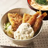 たるたるたっぷり、海老フライ(2本)とタレカツ丼と選べるミニ讃岐うどんセット(タル1)（丼ぶりとうどん つるや 東葛西店）