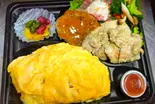 満足オムライスとマイルド和牛ハンバーグとグリルチキンのローズマリー香味焼き添え（レストラン四季彩）