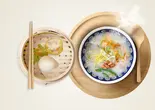 お粥セット - 「ミックスお粥」、点心2種（3米3下北沢店-お粥と点心専門店）