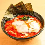 旨辛ラーメン水餃子乗せ(3個) Spicy tonkotsu  ramen with boiled gyoza（らーめん一二三家(和田町一二三家製麺)）