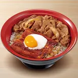 おんたまうな牛 Teriyaki Eel & Beef Rice Bowl w/ Soft-Boiled Egg(すき家 福岡舞鶴店)