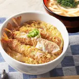 豪快に3本！ぷりっぷり海老フライとじ丼と選べるミニ讃岐うどんセット（丼ぶりとうどん つるや 東葛西店）