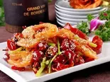名物殻付エビのピリ辛香ばし揚げ/香辣大虾 / Oil spicy shrimp(中華料理 浅草橋 川の味)