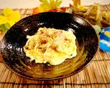 キノコとベーコンのカルボナーラきしめん(おばんざいときしめん鯱)
