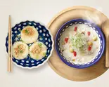 「上海風焼き小籠包」+「漢方元気粥」セット（3米3下北沢店-お粥と点心専門店）