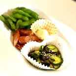 おつまみ3種類(チョリソー、枝豆、漬物)（9時6分）