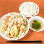 野菜炒め定食 醤油味 Vegetable Stir-Fry Set Meal (Soy Sauce Flavor)（肉野菜炒めベジ郎 なんば店）