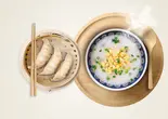 「豚の蒸し餃子」+「鮭と鶏肉お粥」<北海道産>セット（3米3下北沢店-お粥と点心専門店）