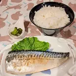 塩サバ定食(ごはん おしんこ 塩サバ 海苔)1（ごはん酒場三毛猫ごはん）