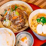 牛肉野菜チャンプルー 半そばセット（そば家 鶴小 壺川店）