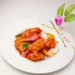 魚の甘酢あんかけ Fish seasoned with Thick Starchy Sauce and Sweet Vinegar（中華料理 華景園）
