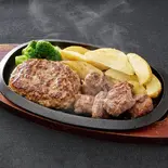 中落ちカルビサイコロステーキ150g×ハンバーグ200g(ソース2)(肉汁牧場チャックステーキ KING 大橋店)