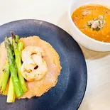 えびとアスパラの焼きリゾットとカレーセット(スープとグリルドチーズサンドのフェリチタ)