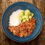 温玉＆アボカドガパオライス (Soft-Boiled Egg＆Avocado)Gapao Rice（やみつきガパオ食堂 高殿店）