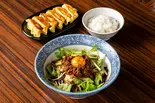 冷製坦々まぜそば ライス、背脂生姜餃子セット（百麺 中目黒店）