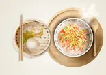 お粥セット - 「枝豆粥」、点心2種（3米3下北沢店-お粥と点心専門店）