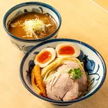 鶏と魚介の煮卵つけ麺（つけ麺 たけもと）