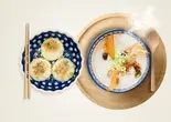 「上海風焼き小籠包」+「豚肉とダブル卵お粥」セット（3米3下北沢店-お粥と点心専門店）