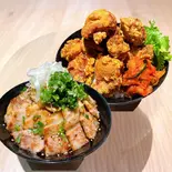 【シェアセットD】①ネギ塩豚バラ丼(肉180g)＆②からあげ丼(からあげ10個)（豚丼専門店 会心の肉撃 総本店）