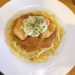 タルタル唐揚げミートソースパスタMeat sauce pasta with tartar sauce and fried chicken（麺や鳥我）