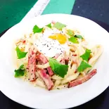 豆乳カルボナーラうどん（参百園食堂日吉小町）