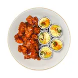 ワサビ辛味オムクキンパとダッカンジョンのセットCOMBO（삼청당三青堂 韓国プレミアムキンパ専門店）