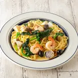 ②白身魚と海老の五目ペペロンチーノ（ゆであげ生パスタ もちの木パスタ 三鷹店）