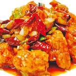 鶏肉の唐揚げ甘酢辛口炒め/Dry cooked chicken(中華料理 龍門)