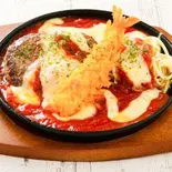 トマトソース煮込みハンバーグ＆エビフライ（アツアツ！鉄板ハンバーグ 栄店）