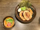 海老つけ麺全乗せ中（麺家あべの）