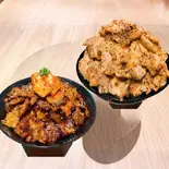 【シェアセットA】①会心の豚バラ丼(肉180g)＆②BGB丼(ブラックガーリック豚バラ丼)(肉180g)（豚丼専門店 会心の肉撃 総本店）
