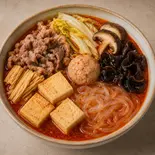 (8)牛肉ときのこのほっこり香るセット(暖香牛肉菌菇套餐)（にゃんこ麻辣烫住吉店 七福煎餅）