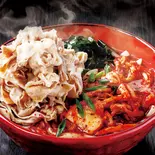 “豚肉増し(2倍)”キムチうどん【深夜】（旨い出汁！ “柚子胡椒を効かせた旨出汁うどん” “山椒の香りがたまらない 蕎麦屋のカレーうどん” “旨辛キムチうどん” 土佐堀 かすみ庵）