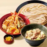 【満腹久セット】塩肉つけ汁うどん・上月見天丼（久兵衛屋 みずほ台店）