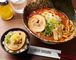 赤辛魚介らーめん+ミニ炙りチャーシューご飯セット（濃厚魚介だし専門 つけ麺 すする）