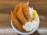 【特選】ガッツリ！大エビフライ丼【5本入り】（唐揚げ・とんかつ・ハンバーグ・海鮮のガッツリ丼！ でか盛りご用達一二三亭）