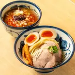 鶏と魚介の煮卵辛辛つけ麺（つけ麺 たけもと）