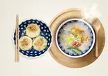 「上海風焼き小籠包」+「ミックスお粥」セット（3米3下北沢店-お粥と点心専門店）
