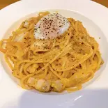 キムチカルボナーラ温玉載せKimuchi carbonara with soft- boiled egg（麺や鳥我）