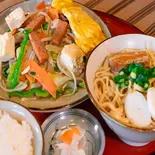野菜チャンプルー 半そばセット（そば家 鶴小 壺川店）