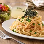 【セット】サラダとスープと明太子生パスタ Mentaiko Fresh Pasta with Salad ＆ Soup（芳醇な明太子生パスタ FOOD RECORDS PASTA 糀谷）