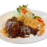 ハンバーグとポークカツプレート【150g】（【menu限定価格商品あり】カリーWEST百名店2020 いずみバーグ 御幣島店）