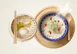 お粥セット - 「 漢方元気粥」、点心2種（3米3下北沢店-お粥と点心専門店）